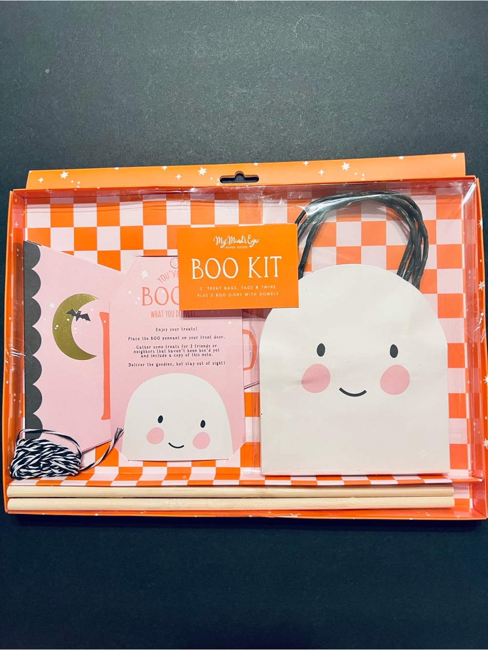 My Mind's Eye Pink Ghost Boo Kit Halloween Treat Bag Set of 2 Tags Pennants